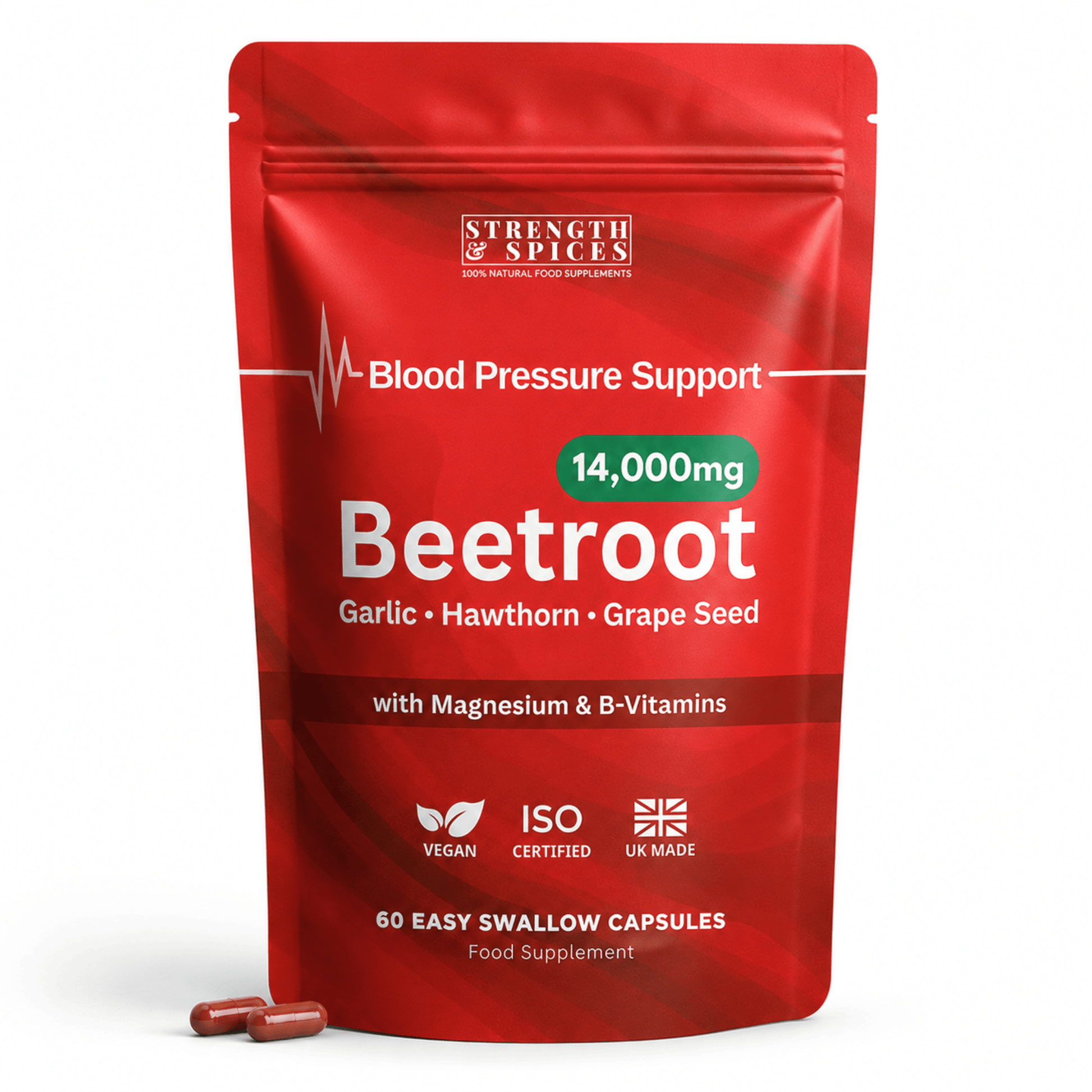 14,000mg Beetroot Blood Pressure Support - 7 Botanicals - Strength & Spices Ltd.
