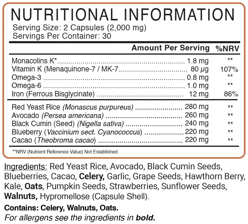 Cardio-Lipid Complex (Cholesterol Care) nutritional information