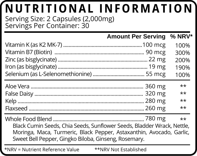 Hair, Skin & Nails nutritional information