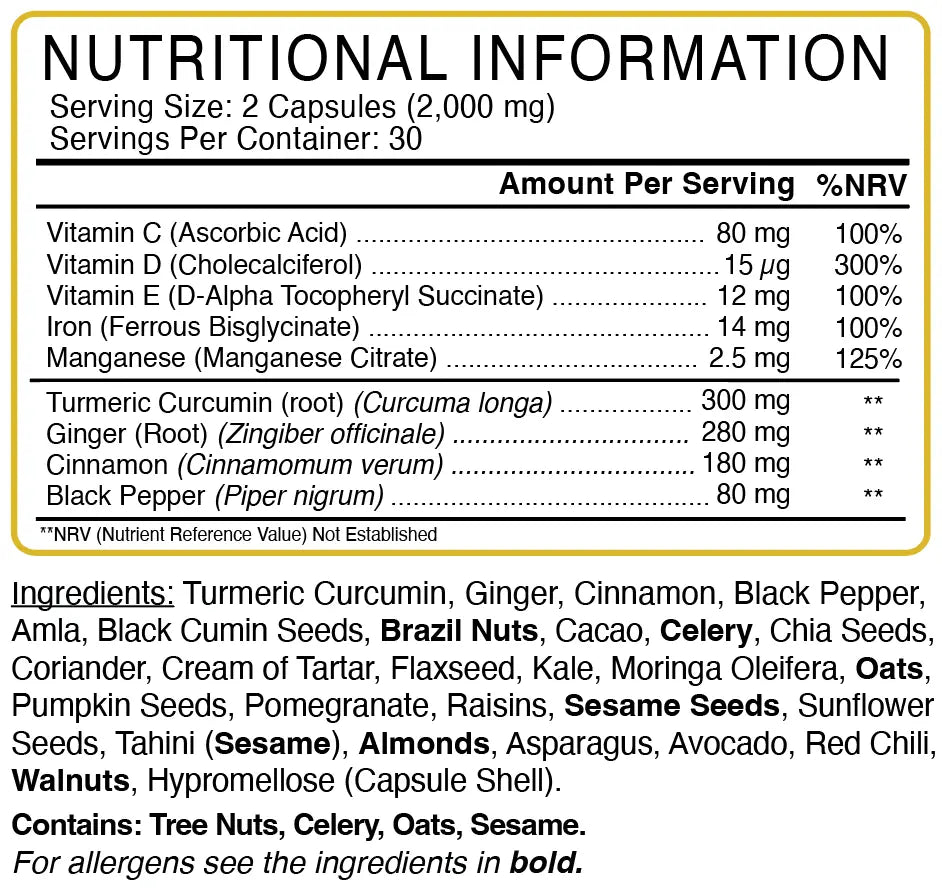 Inflammation Support nutritional information