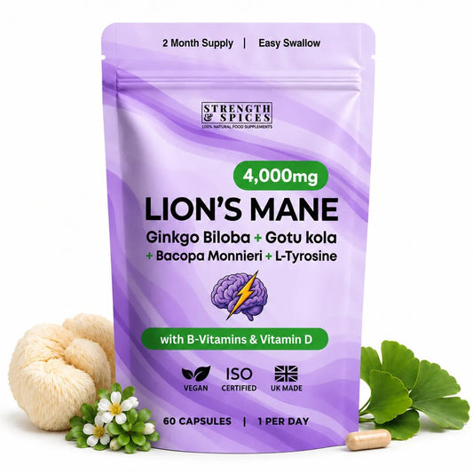 Lion's Mane with Ginkgo, Bacopa, & Gotu Kola - 2 Month Supply - Strength & Spices Ltd. Supplement