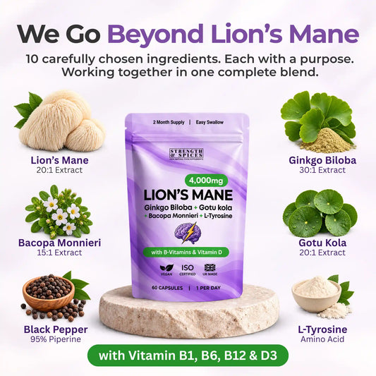 Lion's Mane with Ginkgo, Bacopa, & Gotu Kola - 2 Month Supply - Strength & Spices Ltd. Supplement