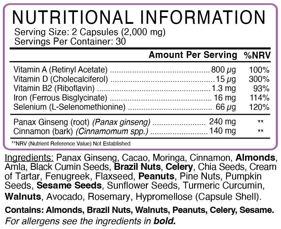 Memory & Brain Support nutritional information