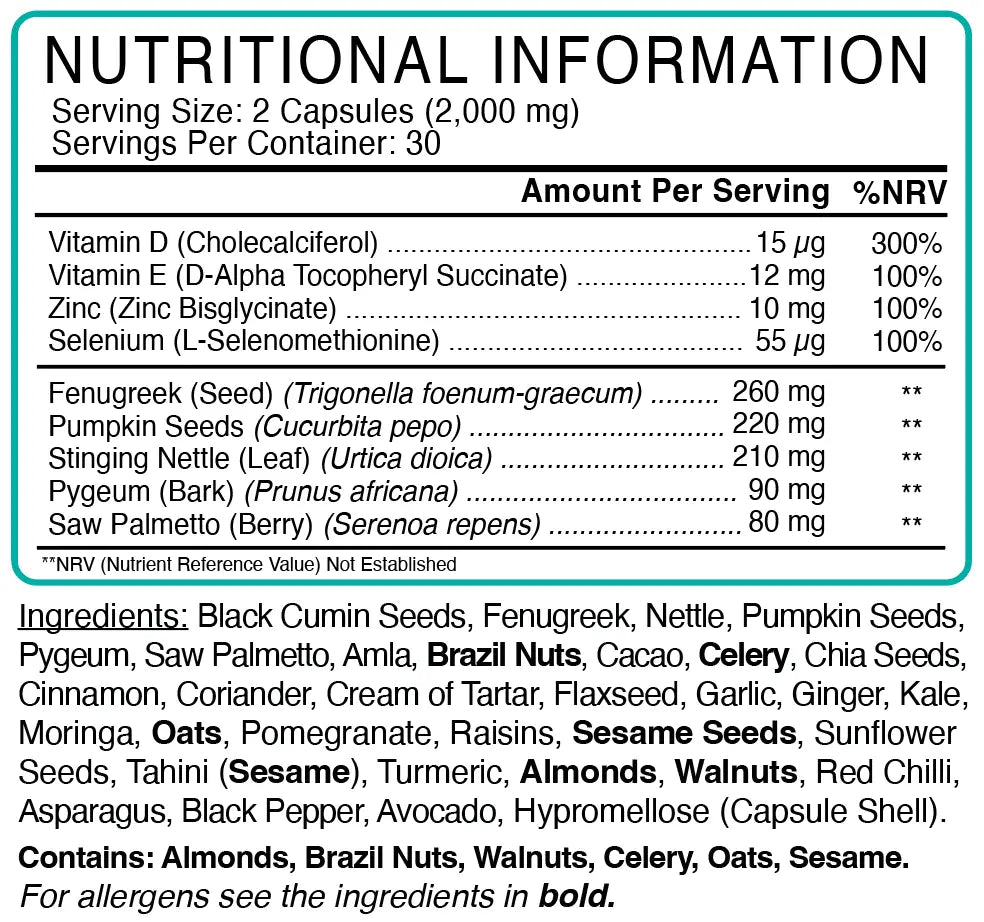 Prostate Support nutritional information