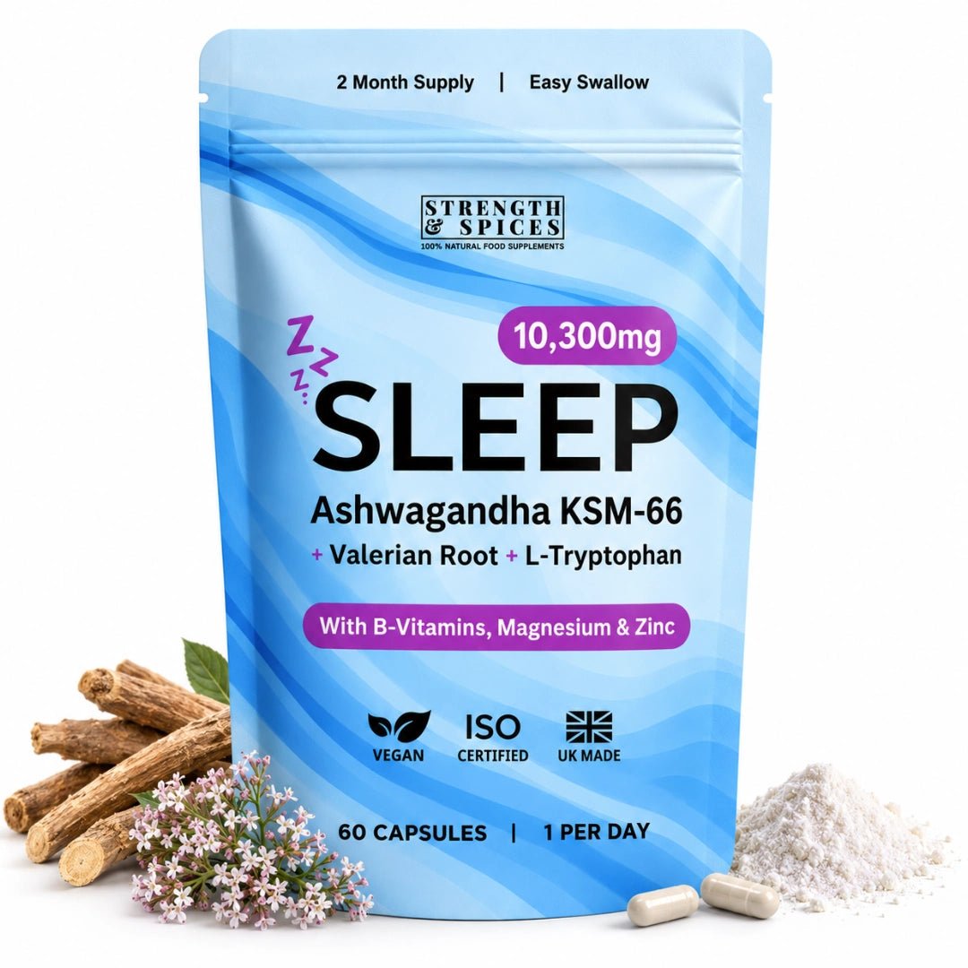 10,300mg Sleep with Ashwagandha KSM-66®, Valerian & L-Tryptophan - Strength & Spices Ltd. Supplement