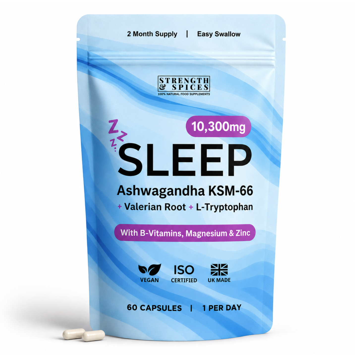 10,300mg Sleep with Ashwagandha KSM-66®, Valerian & L-Tryptophan