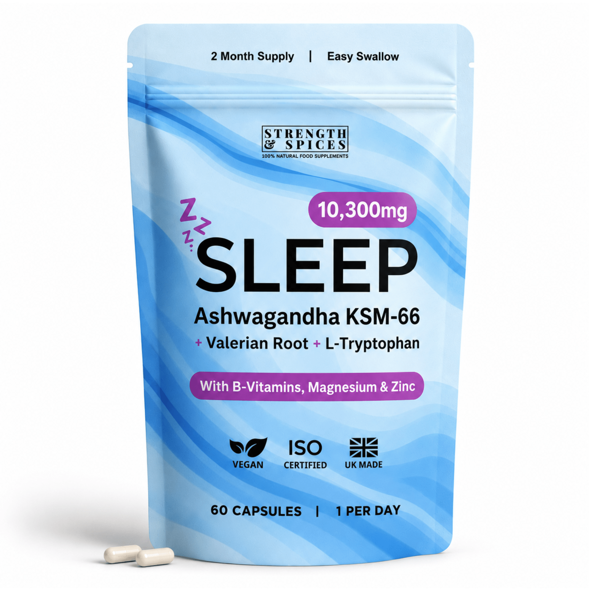 10,300mg Sleep with Ashwagandha KSM-66®, Valerian & L-Tryptophan - Strength & Spices Ltd. Supplement