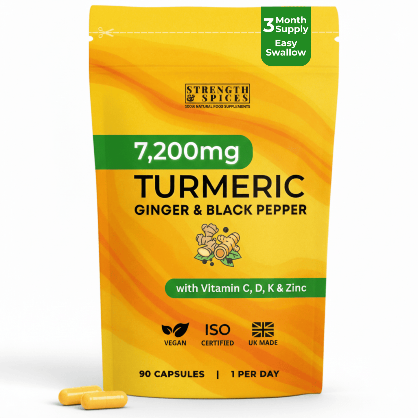 High - Strength 7,200mg Turmeric Curcumin - 3 Month Supply - Strength & Spices Ltd. Supplement