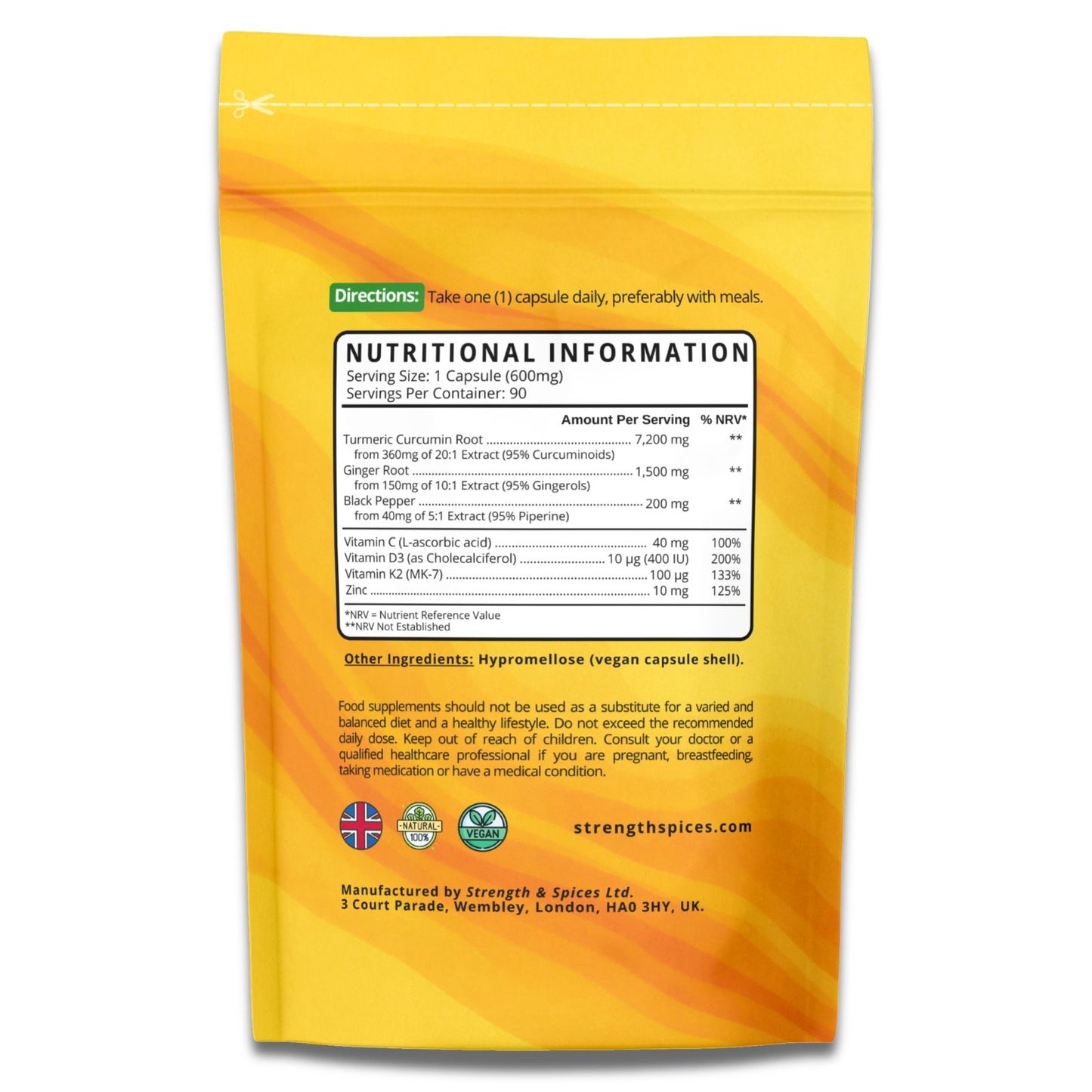 High-Strength 7,200mg Turmeric Curcumin - 3 Month Supply - Strength & Spices Ltd. Supplement